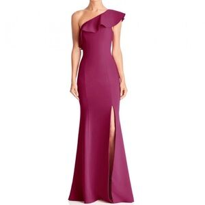 Likely Likely One-Shoulder Ruffle Red Magenta Gown Size 10